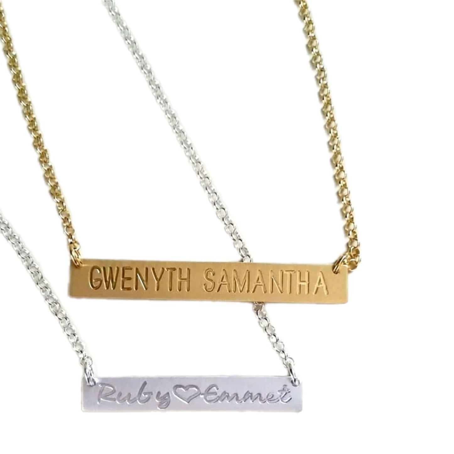 Engraved Gold Bar Necklace - medium and large