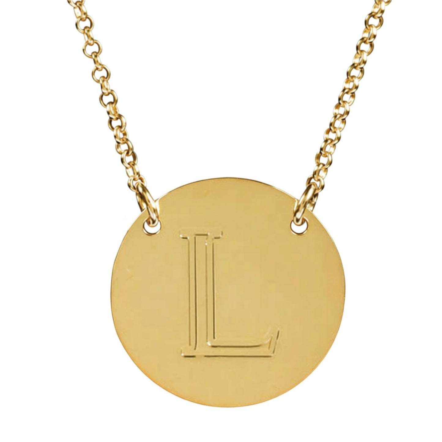 Engraved Gold Disc Initial Necklace