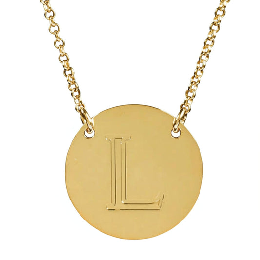 Engraved Gold Disc Initial Necklace