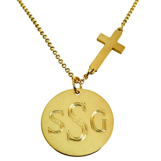Gold Side Cross And Disc Necklace Kardashians