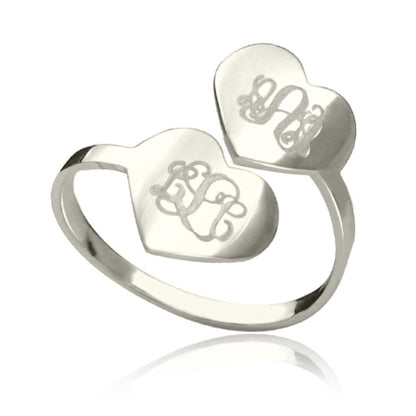 Double Heart Engraved Ring