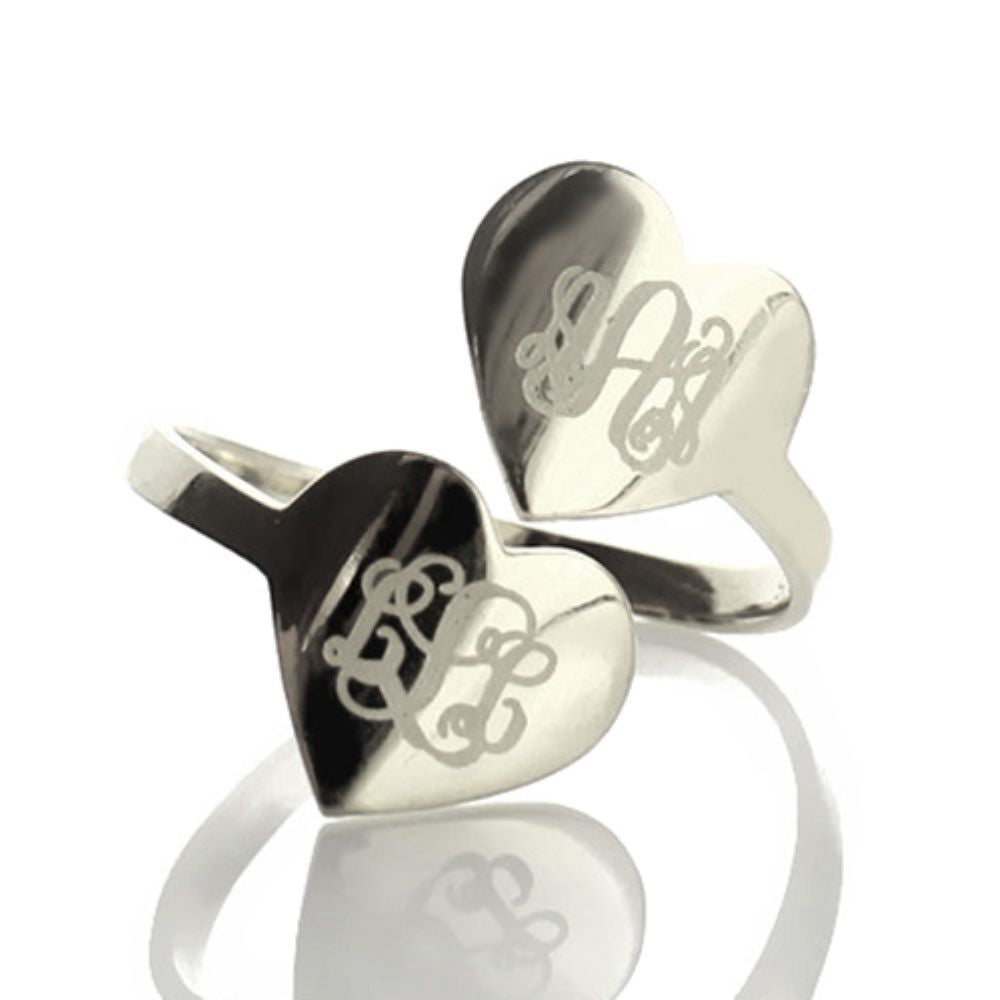 Double Heart Engraved Ring 3