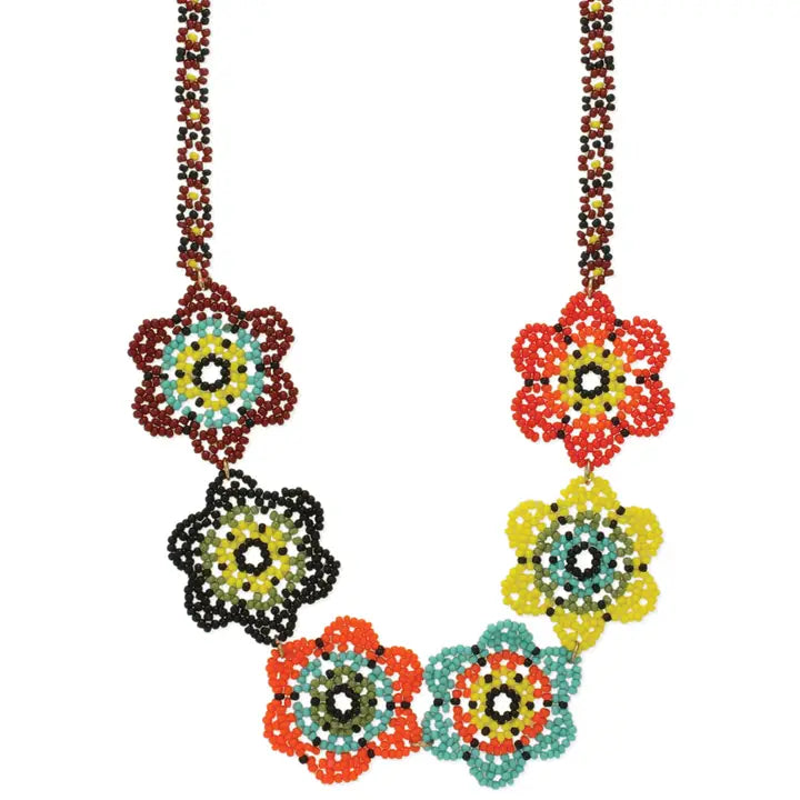 Boho Glass Bead Flower Necklace 2