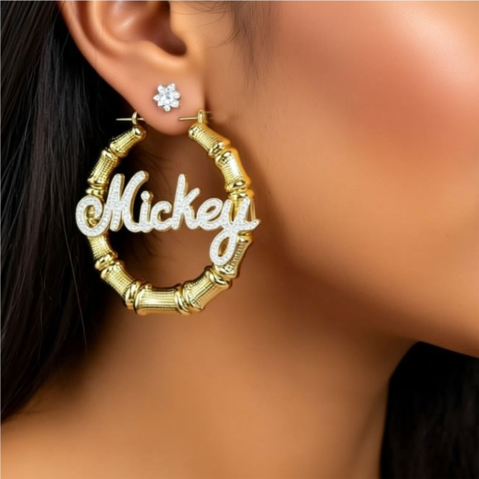 bamboo name hoop earrings
