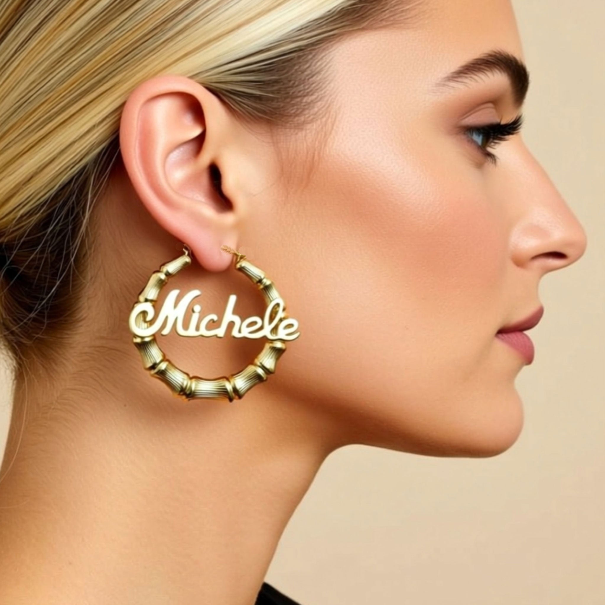 Silver Bamboo Name Hoop Earrings – Be Monogrammed