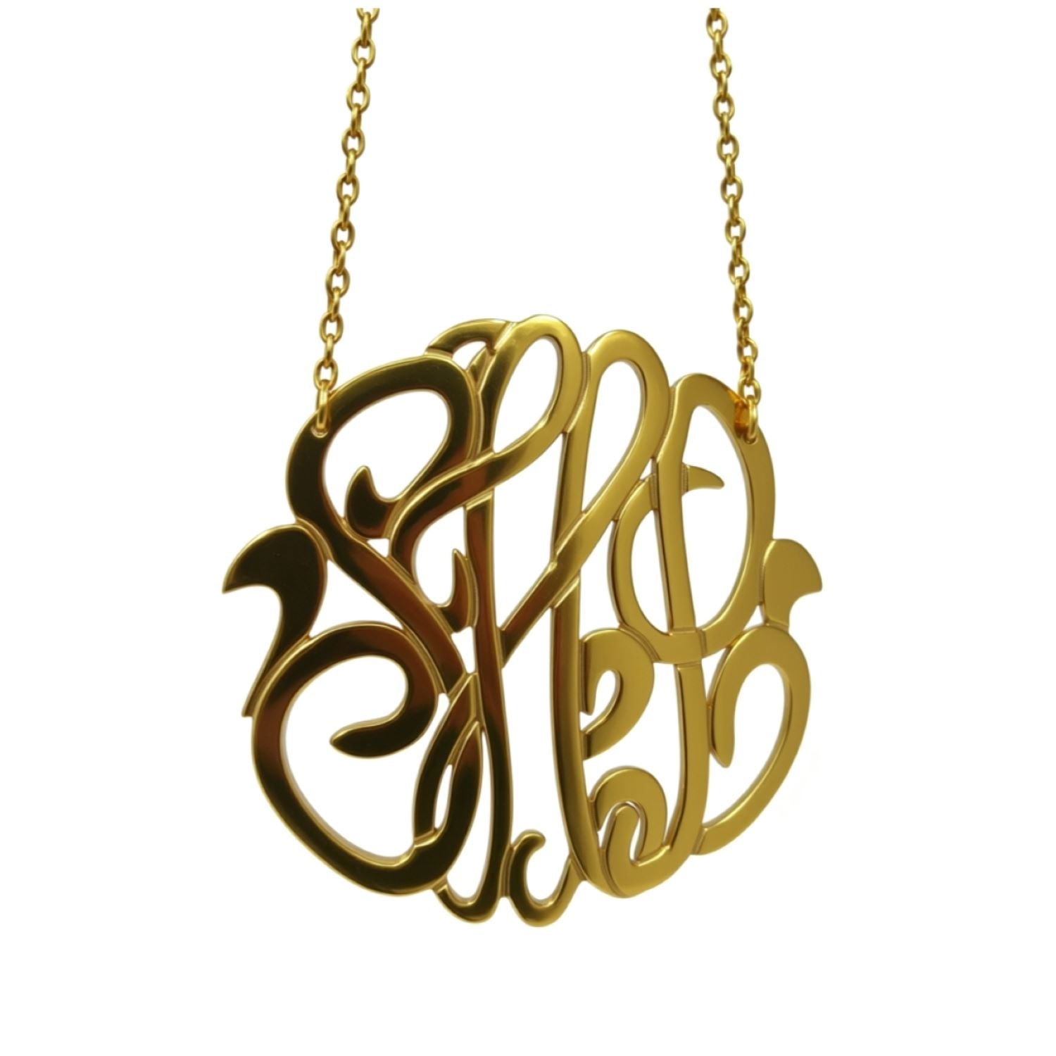 Large Gold Filled Lace Monogram Necklace 10