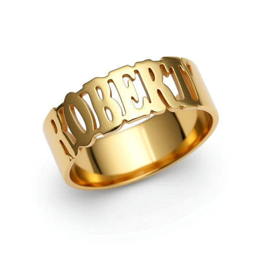 Large Gold Band Name Ring