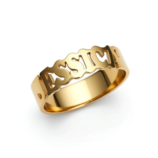 Small Gold Band Name Ring