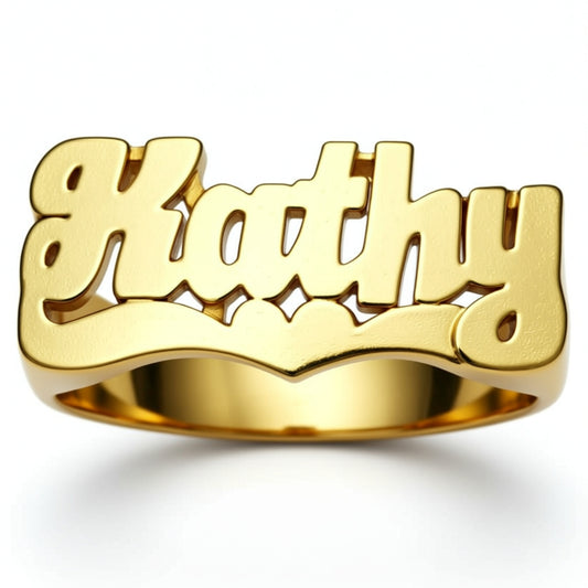 14K Gold Name Ring with Heart