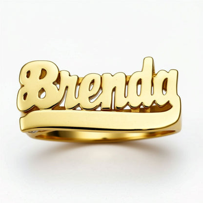 10K Gold Large Name Ring with Tail