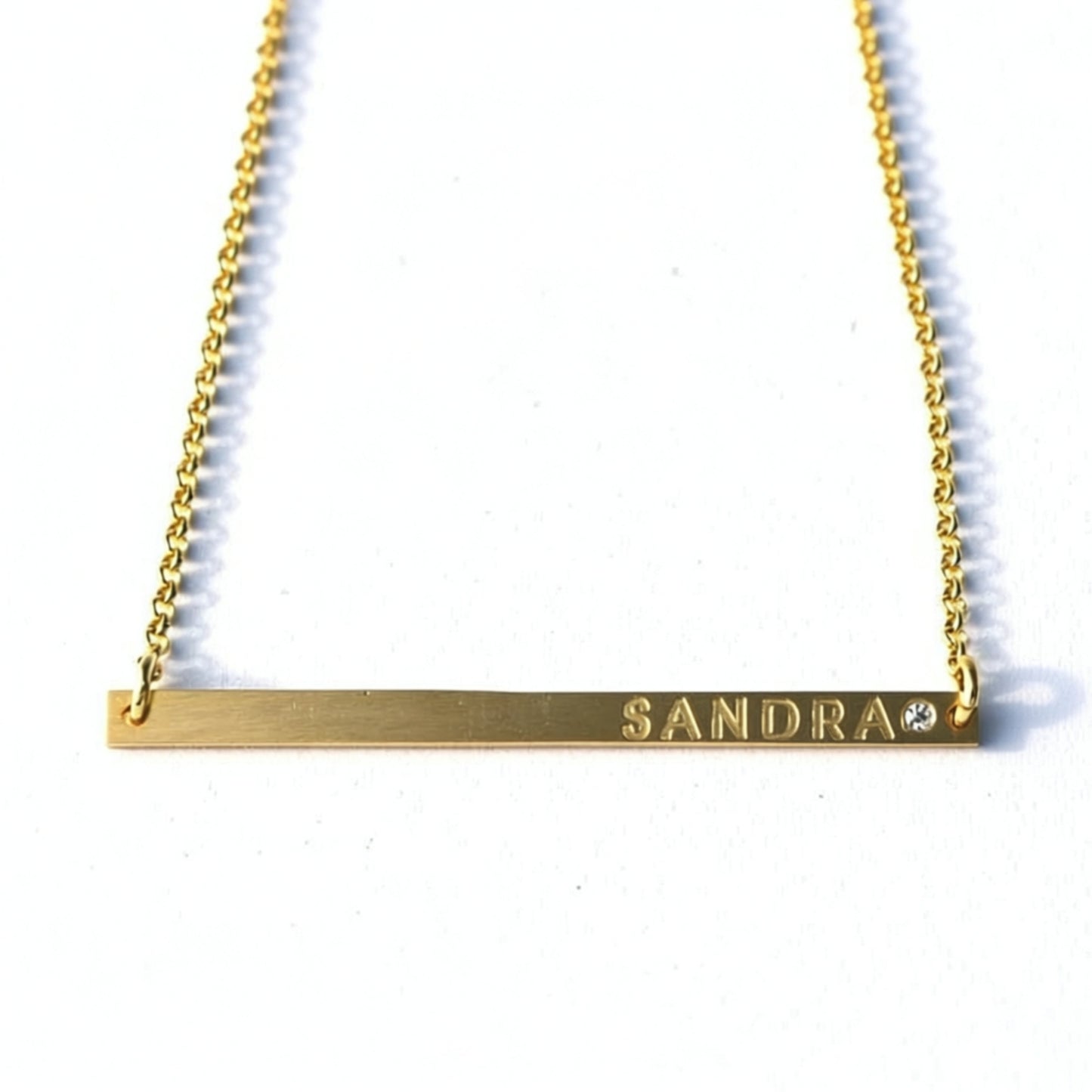 Engraved Long and Lean Horizontal Bar Necklace with Birthstone
