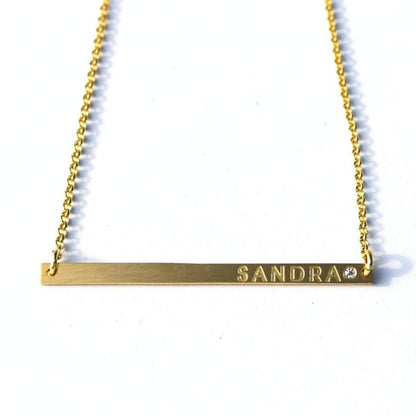 Engraved Long and Lean Horizontal Bar Necklace with Birthstone