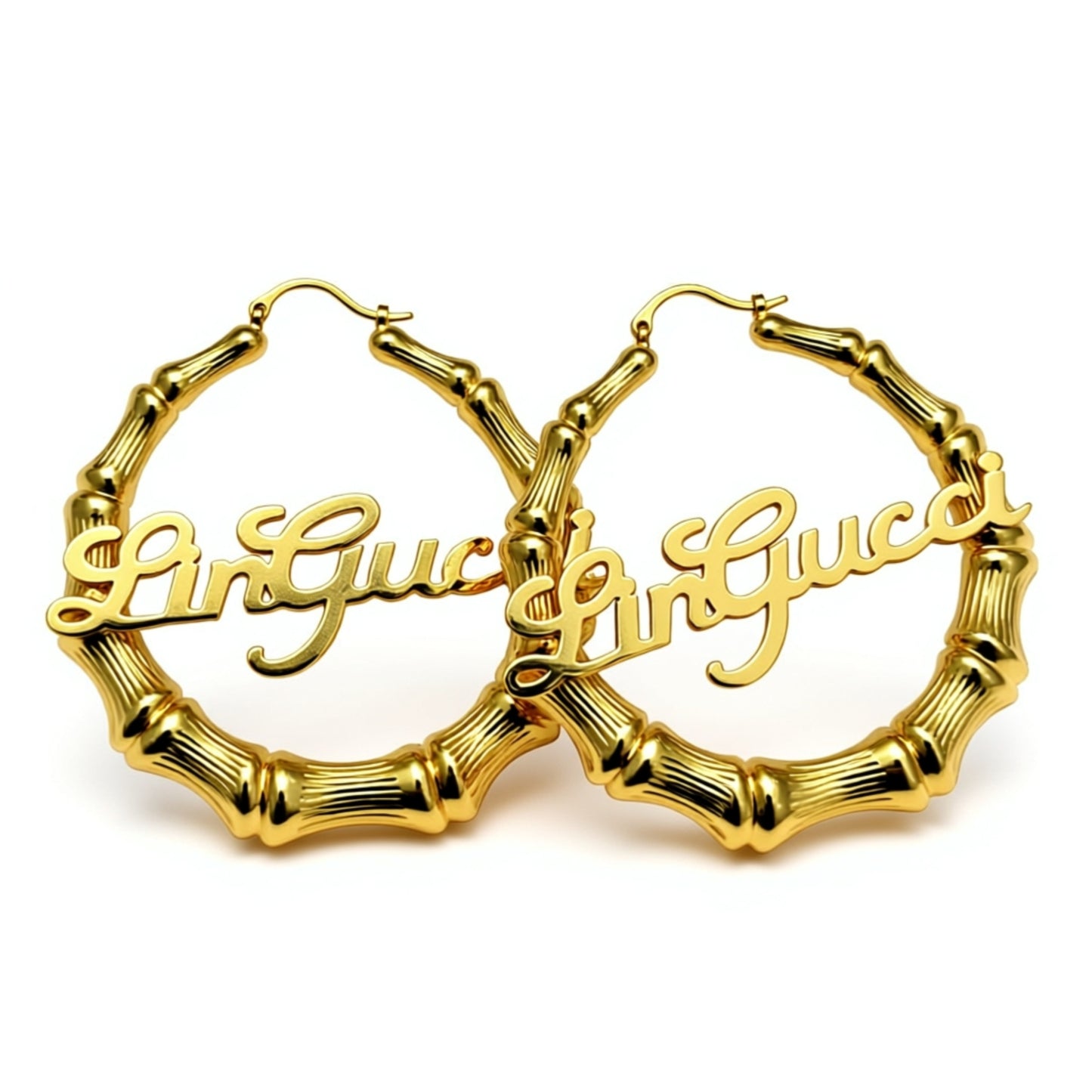 gold name bamboo hoop earrings
