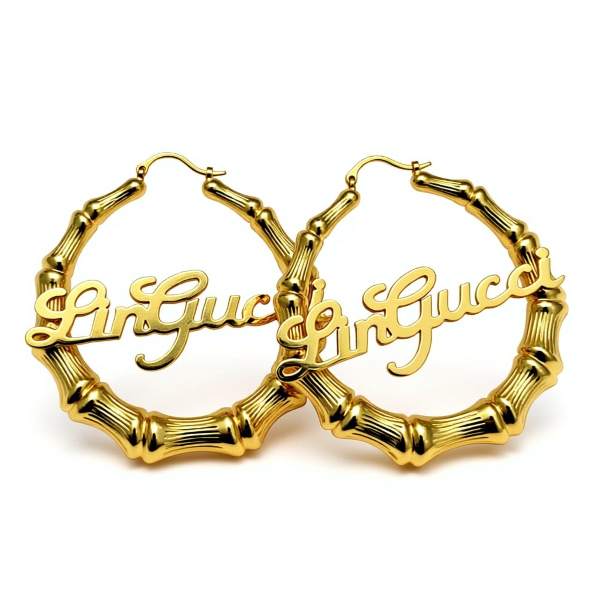 gold name bamboo hoop earrings
