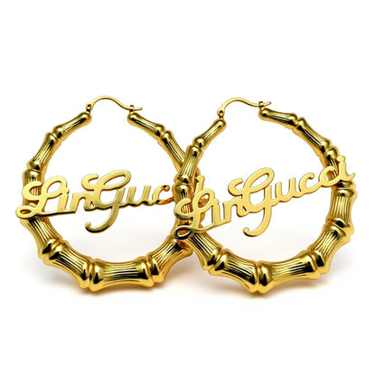 gold name bamboo hoop earrings
