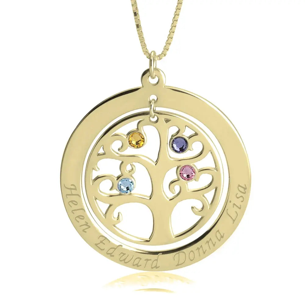 Personalized Engraved Family Tree Birthstone Necklace