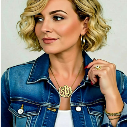 Large Gold Freeform Monogram Necklace 2