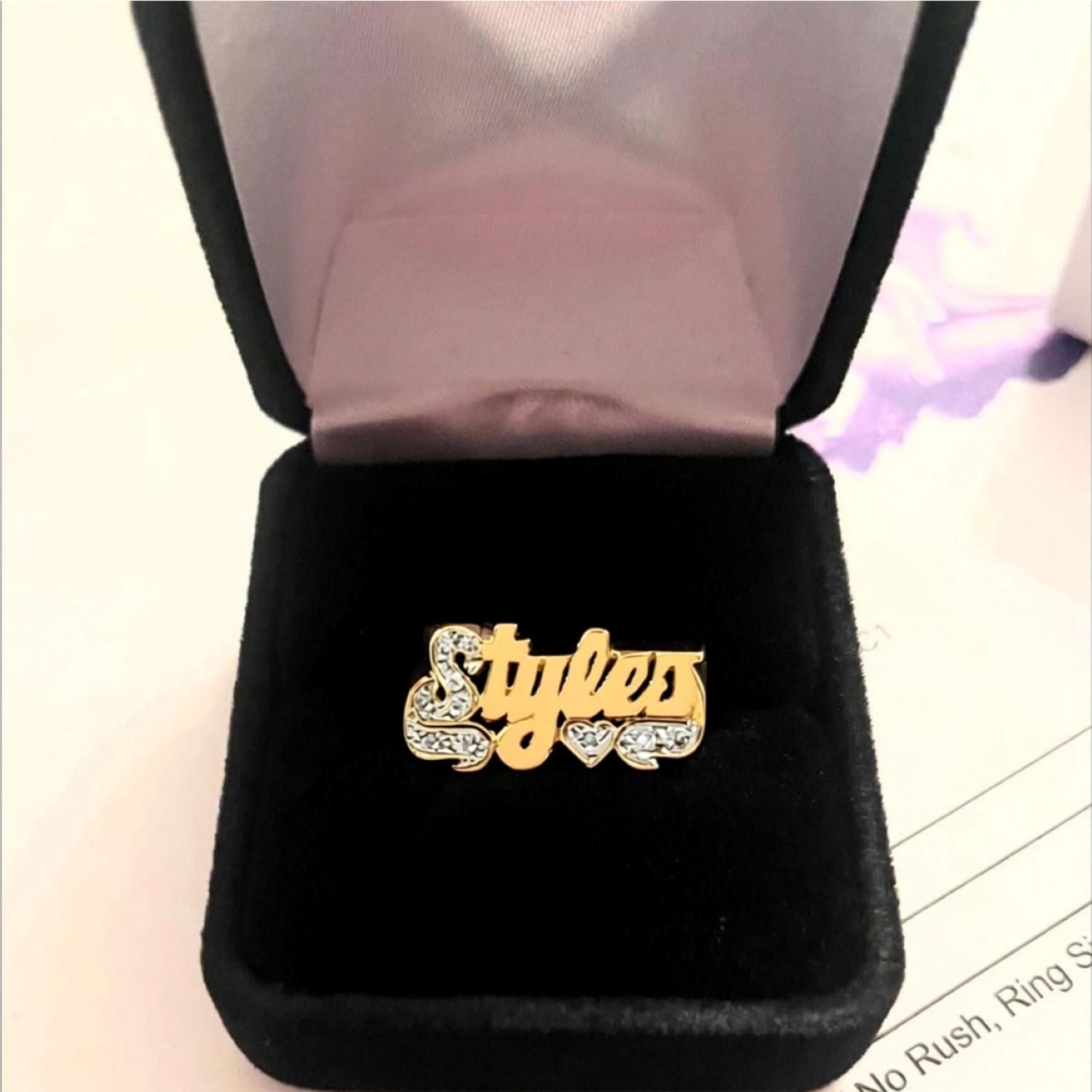 Gold Name Ring-Heart and Diamonds - 10mm 4