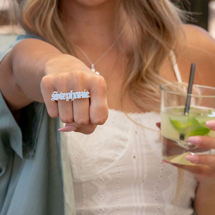 Two Finger Old English Name Ring 7