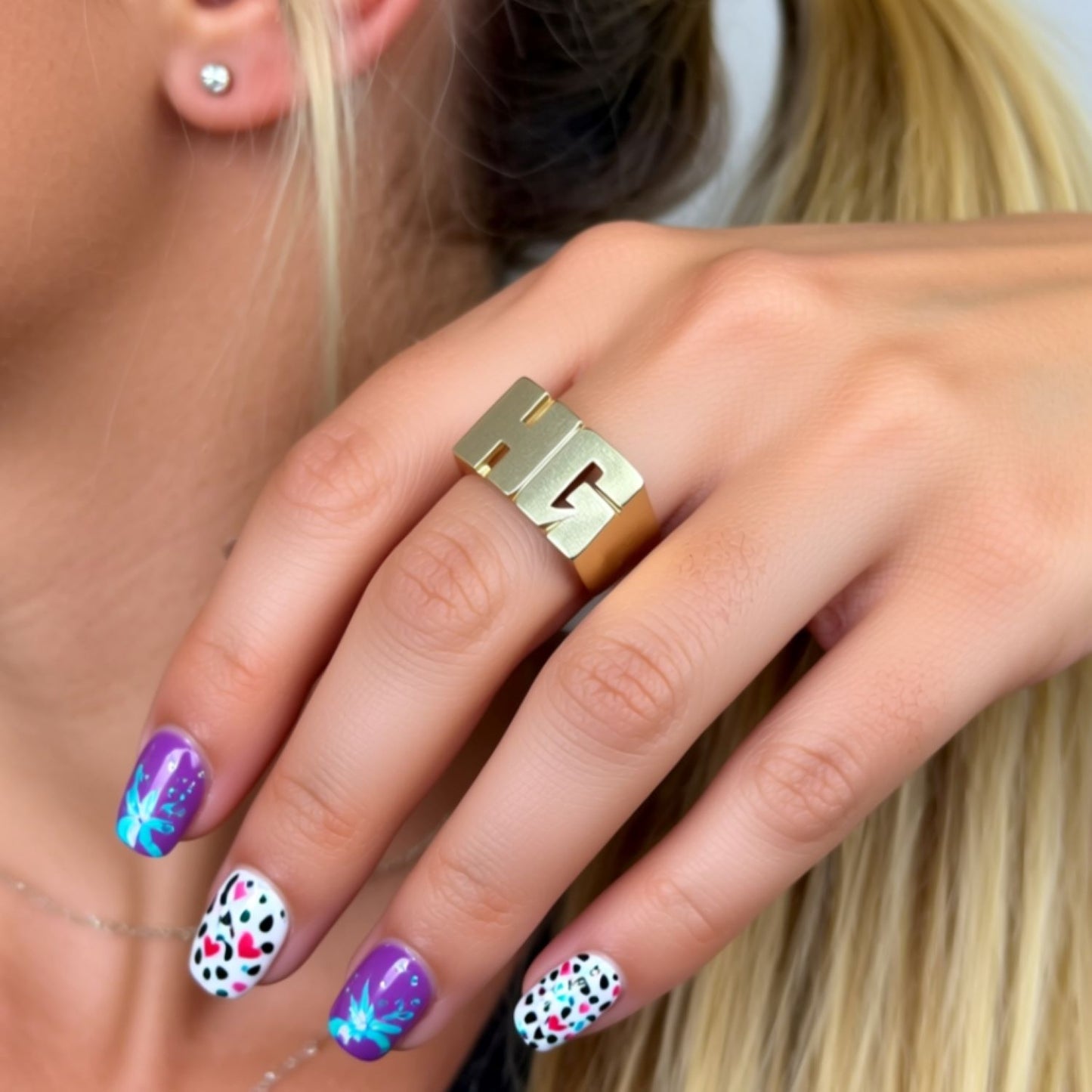 Personalized 14K Gold Two Initial Monogram Ring- 10mm