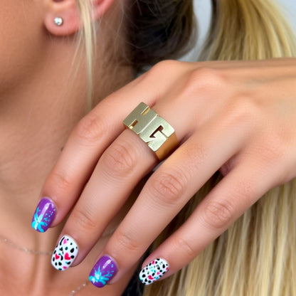 Personalized 14K Gold Two Initial Monogram Ring- 10mm