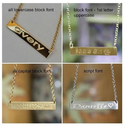 Personalized 14K Solid Gold Bar Necklace