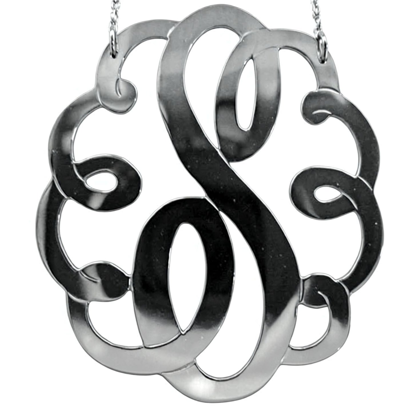 Medium/Large Sterling Silver Swirly Initial Monogram Necklace