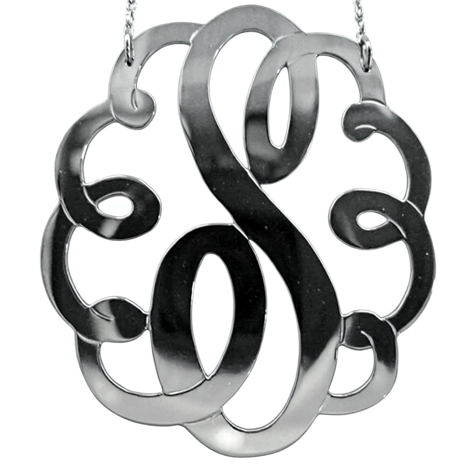 Medium/Large Sterling Silver Swirly Initial Monogram Necklace