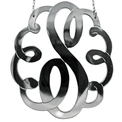 Medium/Large Sterling Silver Swirly Initial Monogram Necklace