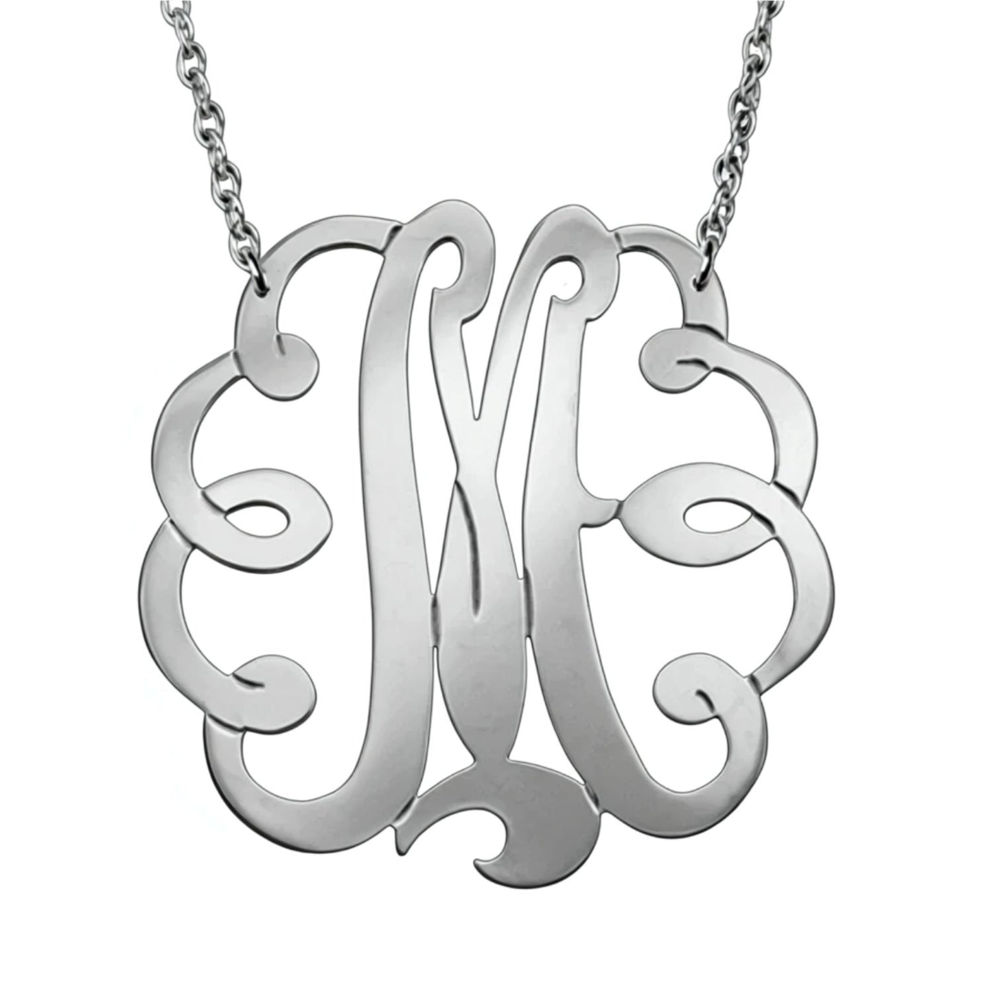 Large Sterling Silver Swirly Initial Monogram Necklace