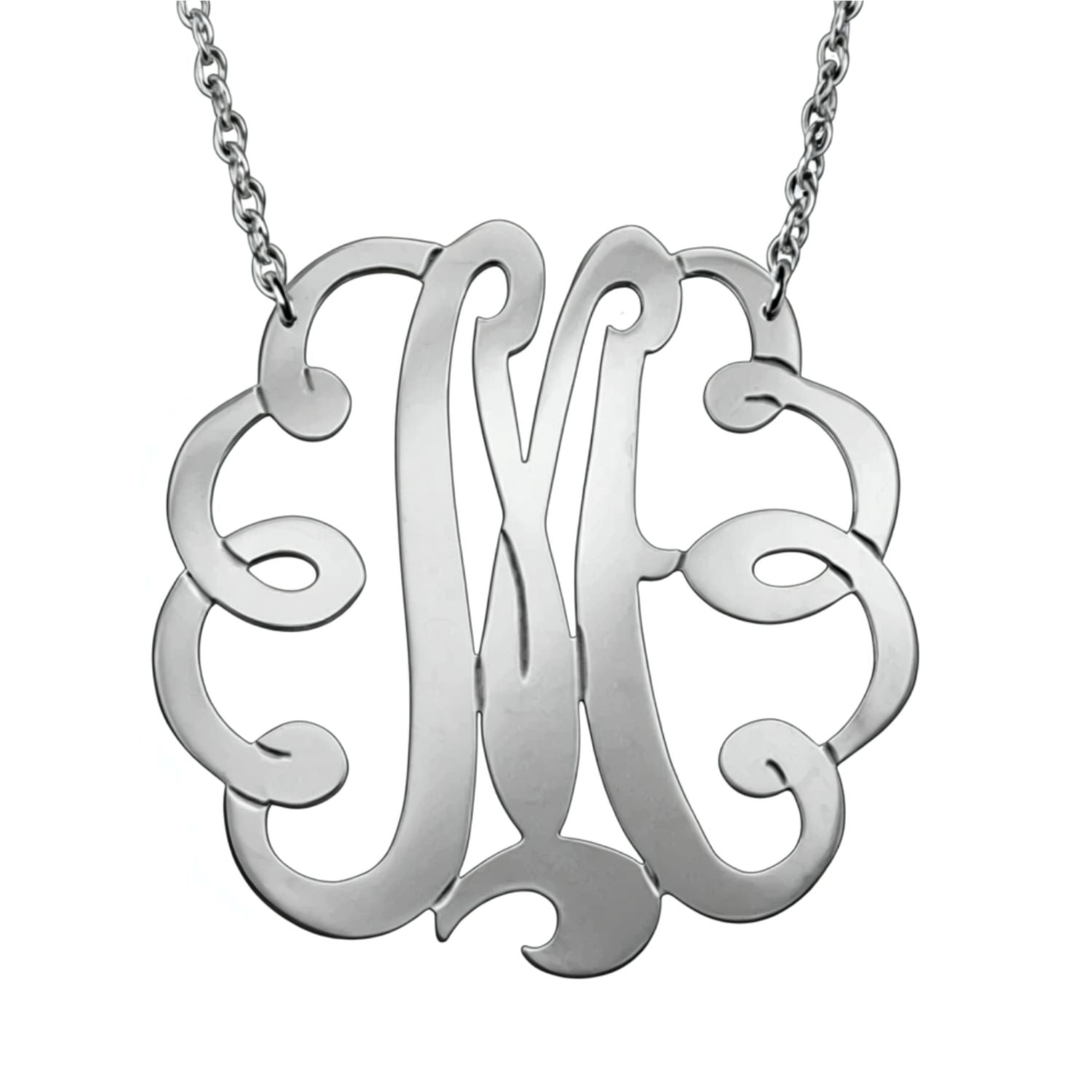 Large Sterling Silver Swirly Initial Monogram Necklace