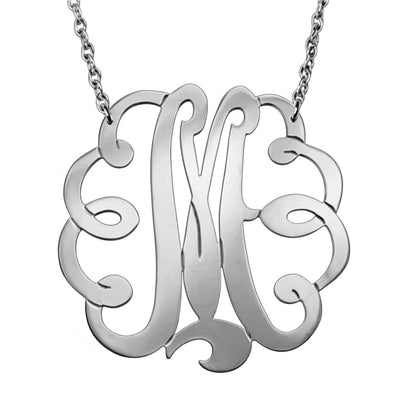 Large Sterling Silver Swirly Initial Monogram Necklace
