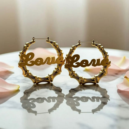 Large Bamboo Name Hoop Earrings 8