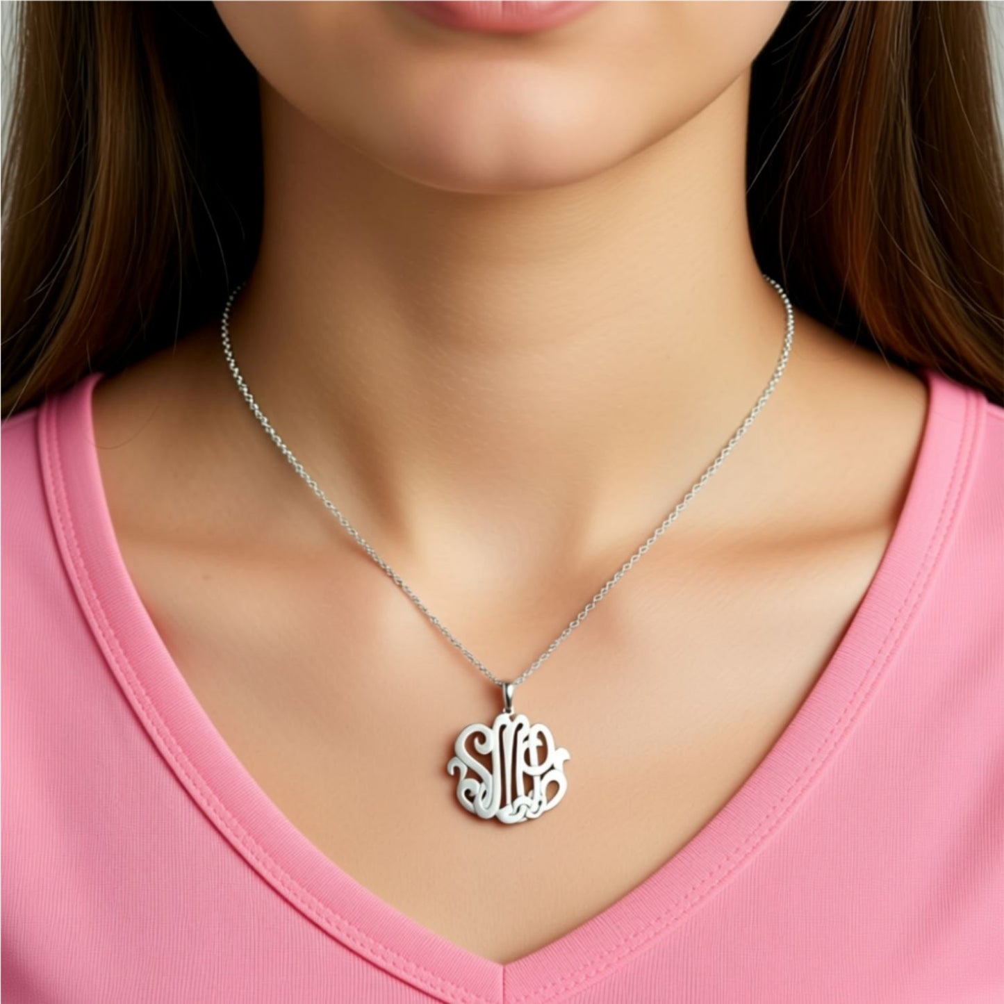 Sterling Silver 3 Initial Monogram Necklace 6