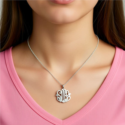 Sterling Silver 3 Initial Monogram Necklace 6