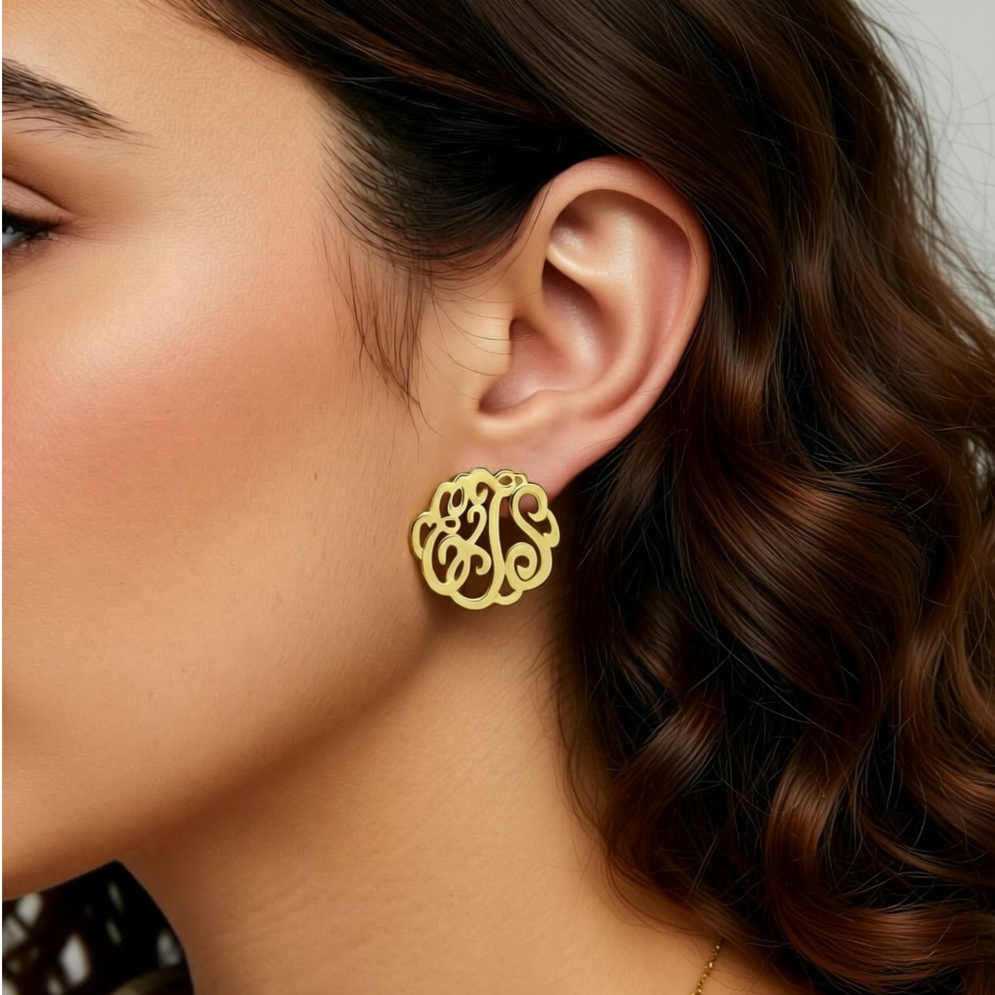 Script Monogram Post Earrings 7/8"