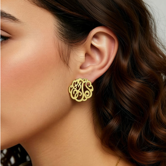 Script Monogram Post Earrings 7/8"