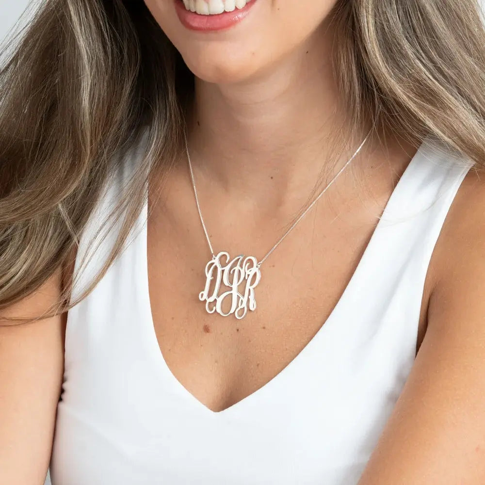 Silver Vine Script Monogram Necklace