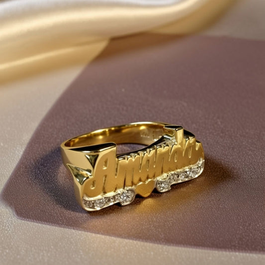 Name Ring with Heart and Diamonds - 8mm 2