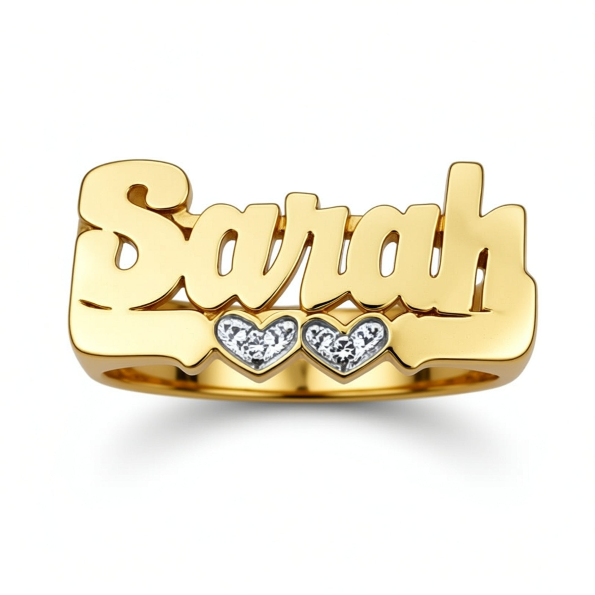 Gold Name Ring - Diamonds and Hearts