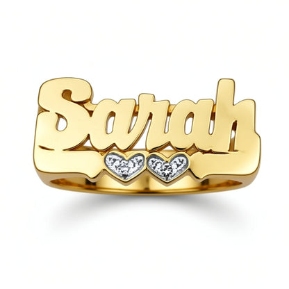 Gold Name Ring - Diamonds and Hearts