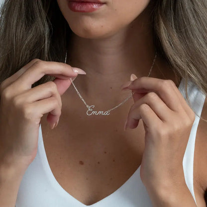 Sterling Silver Calligraphy Name Necklace on Figaro Chain 5