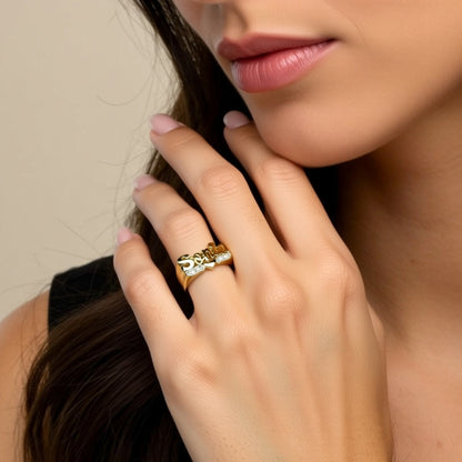 name ring on a hand
