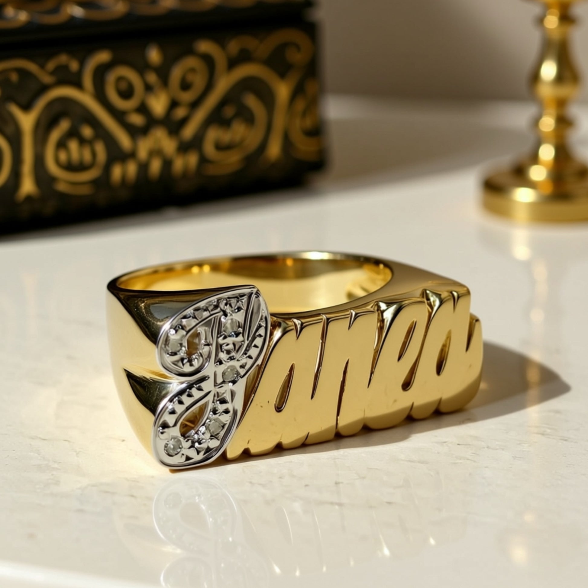 14K Gold Name Ring with Diamonds 7