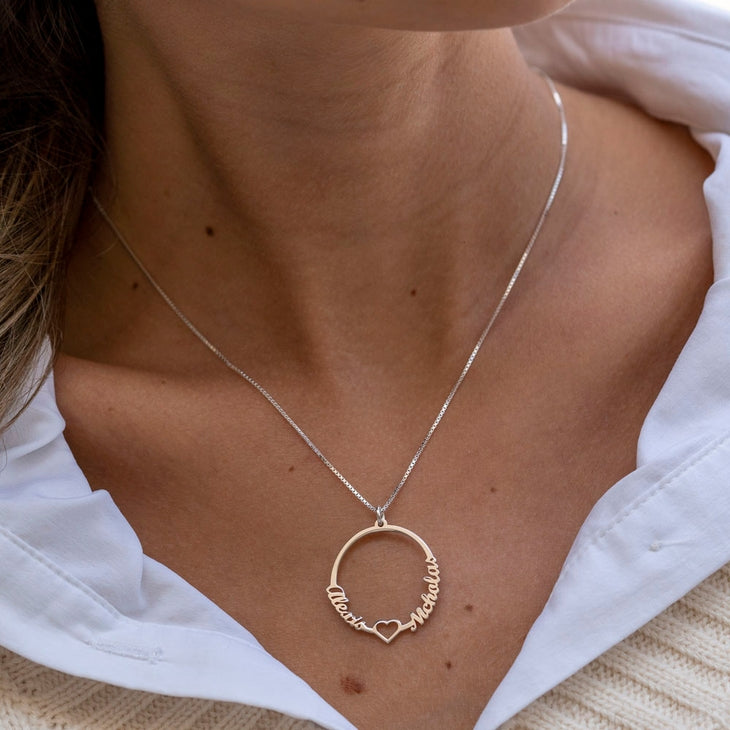 Two Names Open Circle Heart Necklace