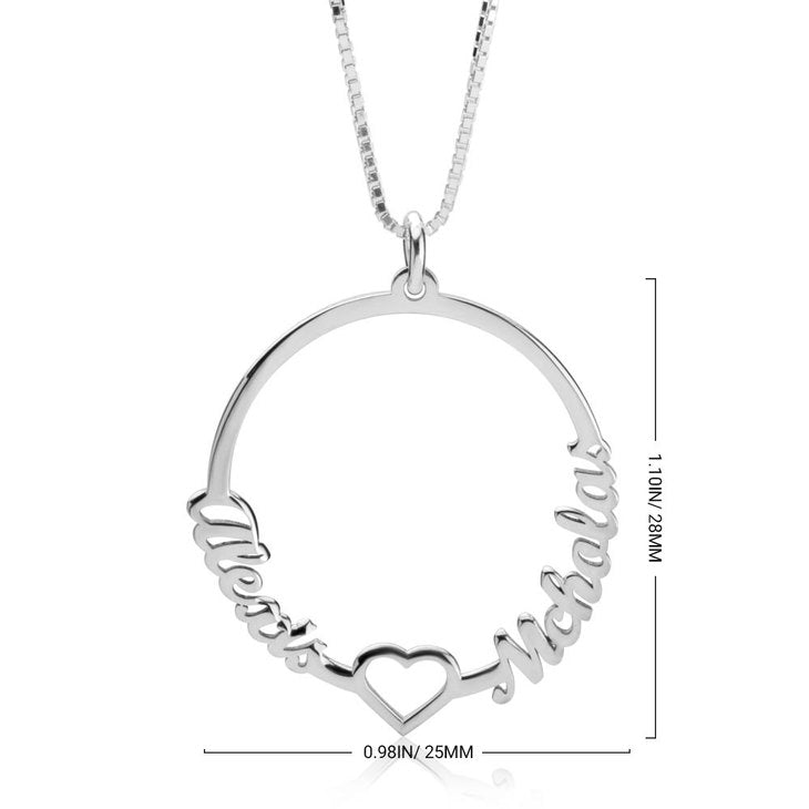 Two Names Open Circle Heart Necklace