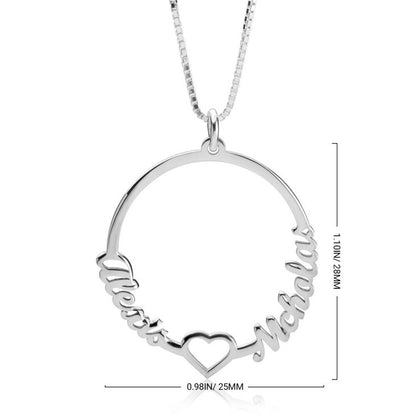 Two Names Open Circle Heart Necklace