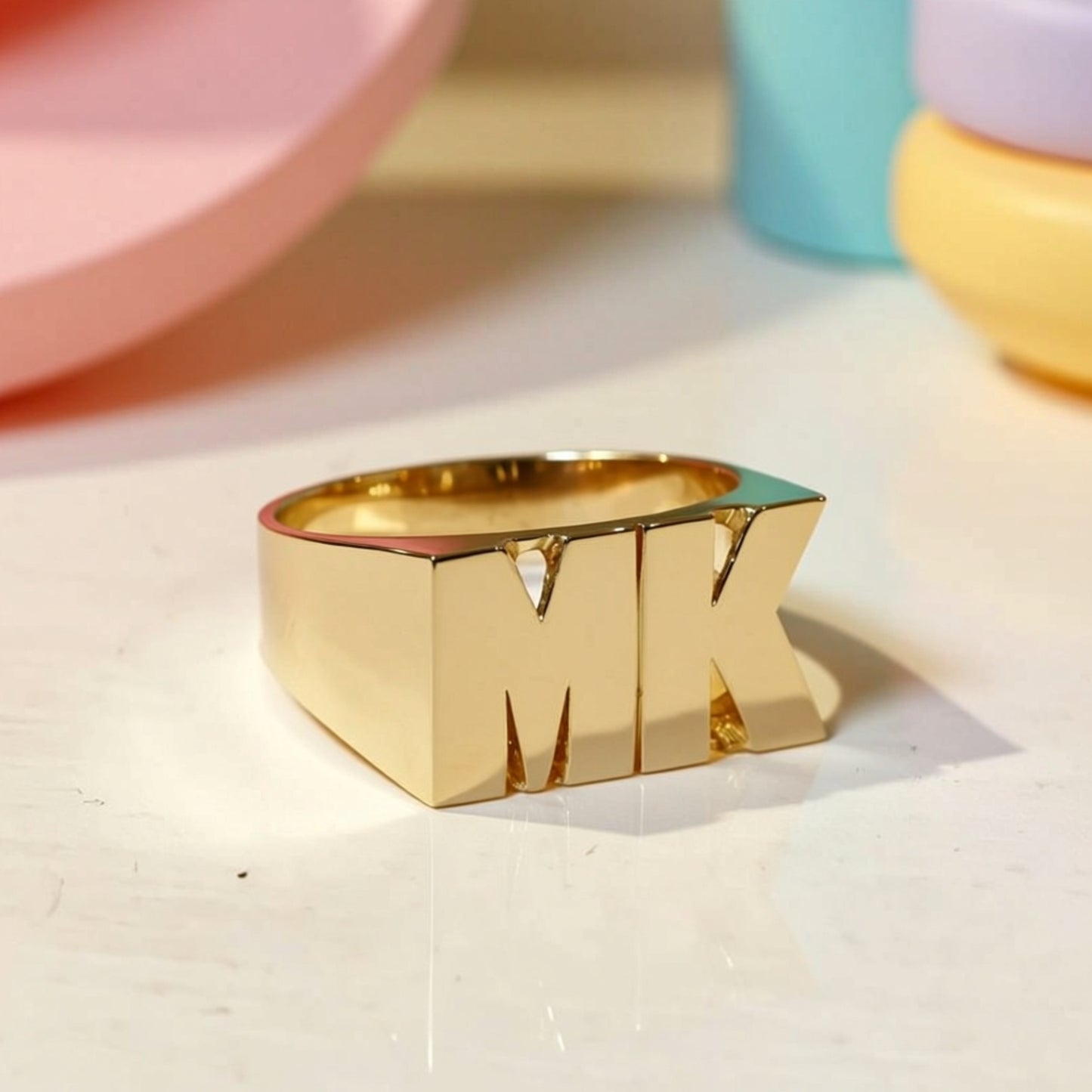 Large Block Gold Name Ring 4