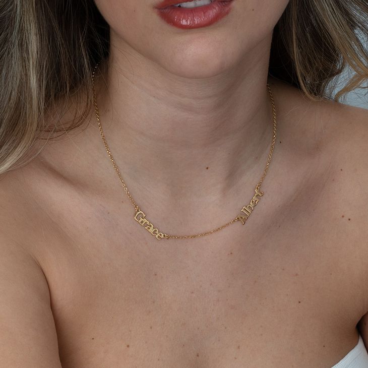 Roman Block Multiple Nameplate Necklace 5