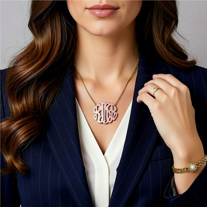 Rose Gold Monogram Necklace Large